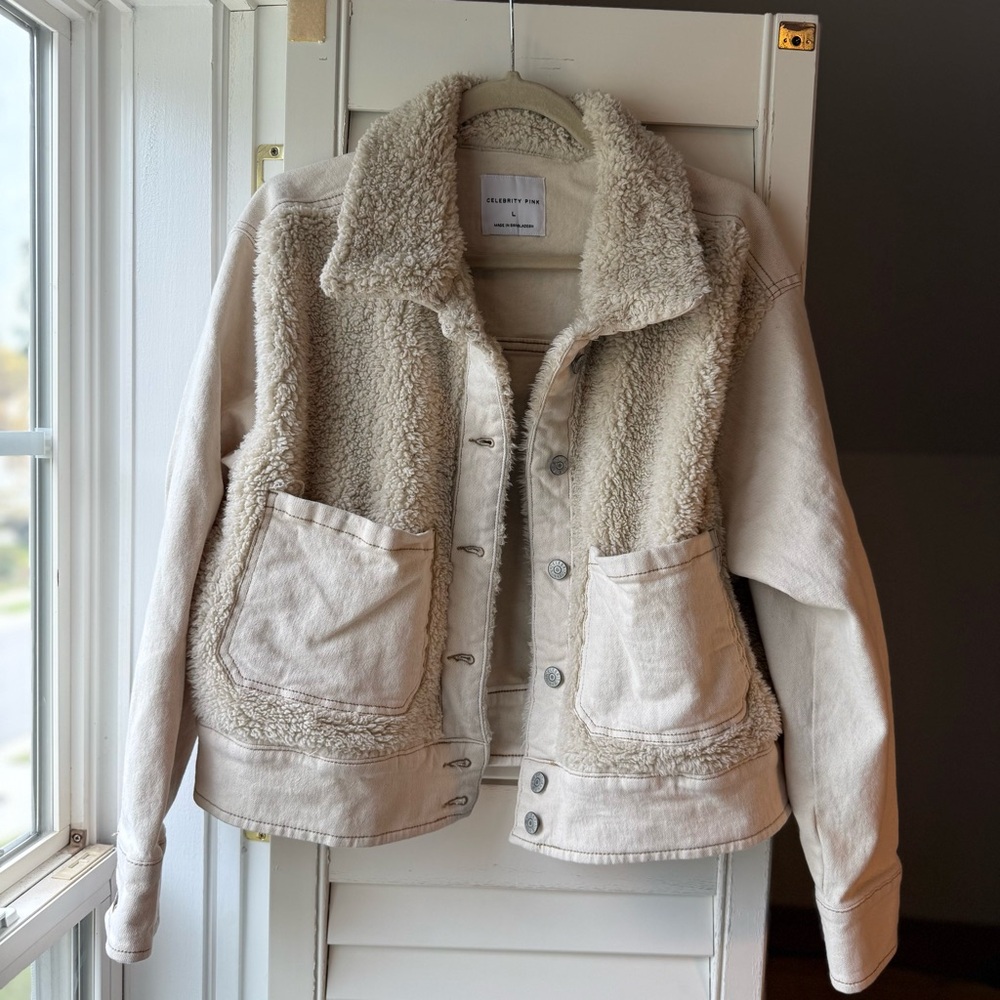 Celebrity Pink White Sherpa Bomber Jacket